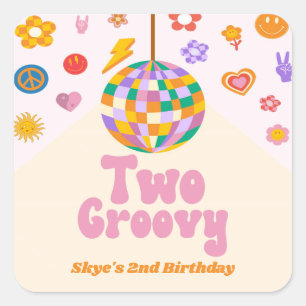 Two Groovy Disco Ball 2nd Birthday Party Favour Square Sticker