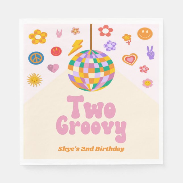Two Groovy Disco Ball 2nd Birthday Party Napkin (Front)