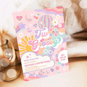 Two Groovy Disco Rainbow Sun 2nd Birthday  Invitation