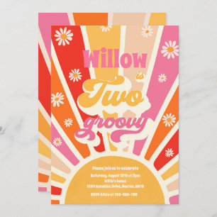 Two Groovy Hippie 2nd Birthday Sunshine Daisy Invitation