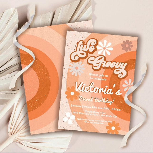 Two Groovy Hippie Retro Birthday Party Invitation (Creator Uploaded)