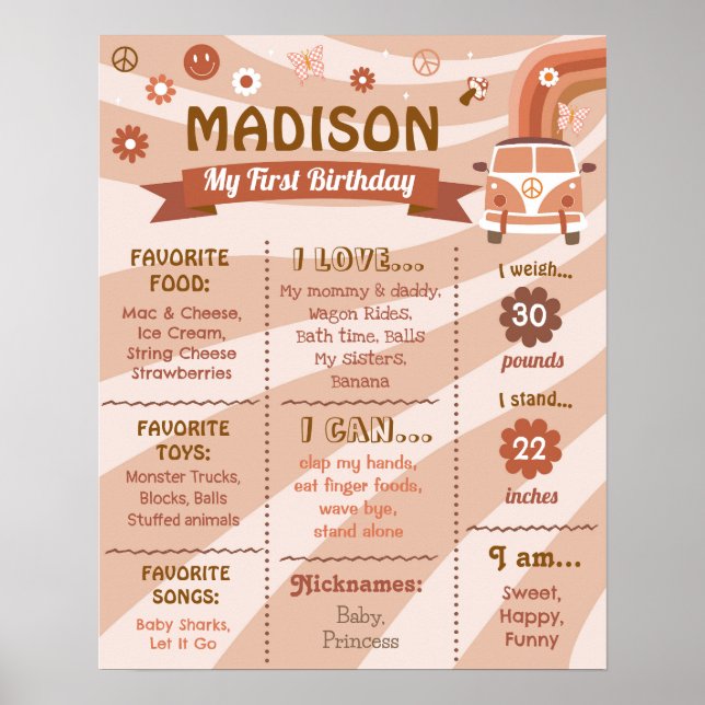 Two Groovy One Retro Daisy Birthday Milestone Sign (Front)