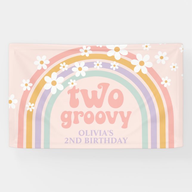 TWO Groovy Pastel rainbow 2ND birthday Banner (Horizontal)