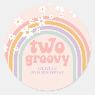 two Groovy Pastel rainbow 2ND birthday Classic Round Sticker