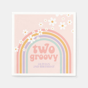 two Groovy Pastel rainbow 2ND birthday Napkin