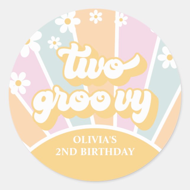 Two Groovy pastel Retro Sunshine daisy boho Classic Round Sticker (Front)