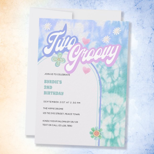 Two Groovy Pastel Tie Dye 2nd Birthday Party Invitation (Creator Uploaded)