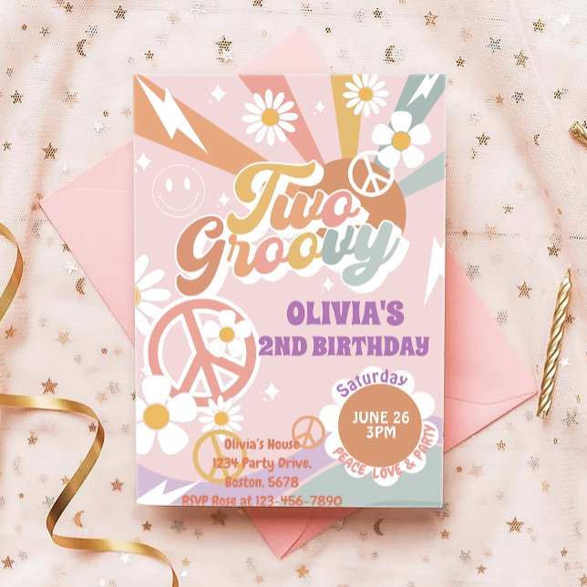 Two Groovy Peach Love Party 2nd Birthday Invitaton Invitation (Creator Uploaded)