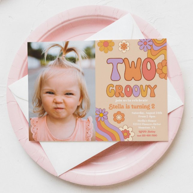 Two Groovy Photo Invitation | Groovy Birthday (Creator Uploaded)