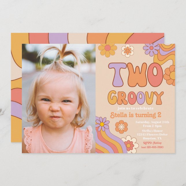 Two Groovy Photo Invitation | Groovy Birthday (Front/Back)