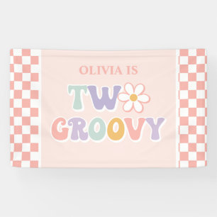 Two Groovy Pink Daisy Chequered Banner