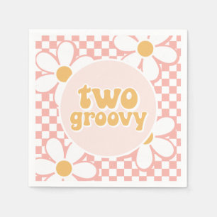 Two Groovy Pink Daisy Chequered Napkin