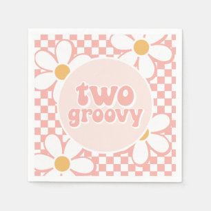 Two Groovy Pink Daisy Chequered Napkin