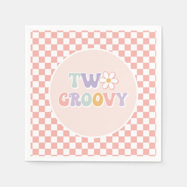 Two Groovy Pink Daisy Chequered Napkin (Front)