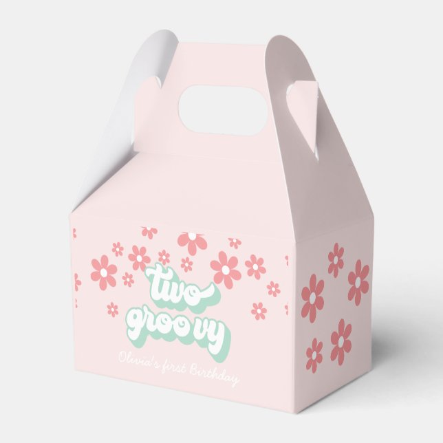  Two Groovy Pink Daisy second birthday Favour Box (Front Side)