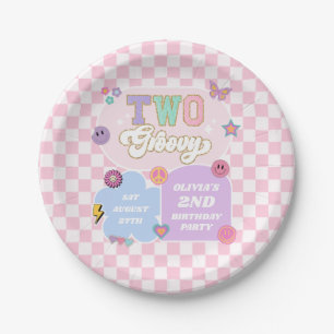Two Groovy Preppy Patch 2nd Birthday Party Paper Plate