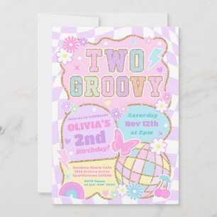 Two Groovy Preppy Varsity 2nd Birthday Party Invitation