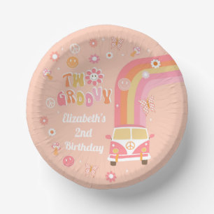 Two Groovy Retro Boho Birthday Party Paper Bowls Plate