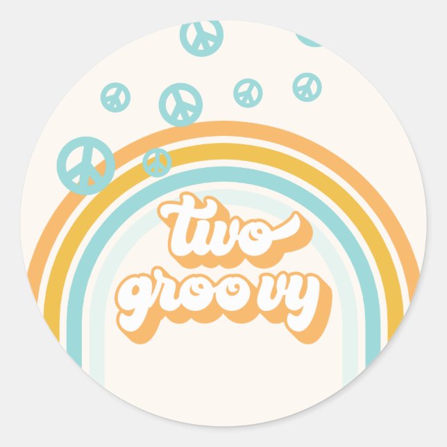 TWO Groovy Retro Boy 2ND Birthday Classic Round Sticker (Front)