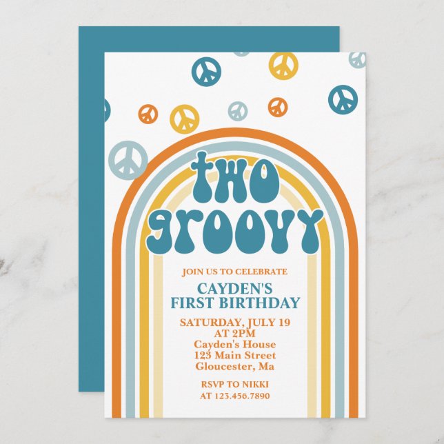 Two Groovy Retro Boy 2nd Birthday Invitation (Front/Back)