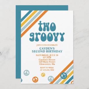 Two Groovy Retro Boy 2nd Birthday Invitation