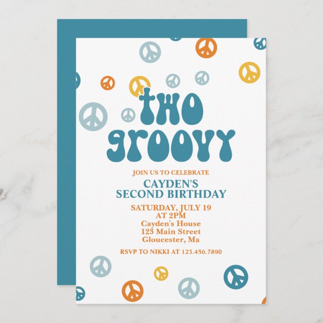 Two Groovy Retro Boy 2nd Birthday Invitation (Front/Back)