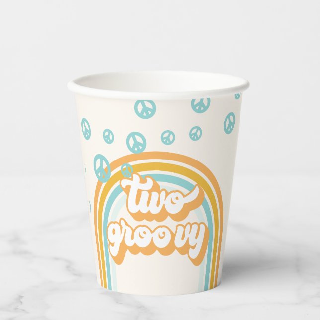 TWO Groovy Retro Boy 2ND Birthday Paper Cups (Front)