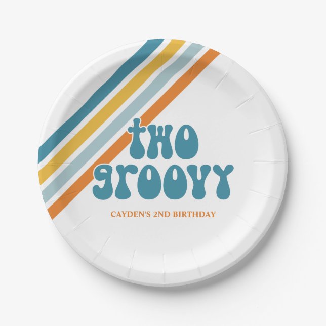 Two Groovy Retro Boy birthday Paper Plates (Front)