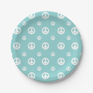 Two Groovy Retro Boy peace sign birthday Paper Plate