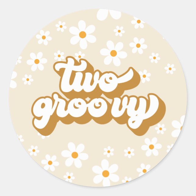 Two Groovy Retro Daisy 2nd Birthday Classic Round Sticker (Front)