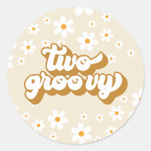 Two Groovy Retro Daisy 2nd Birthday Classic Round Sticker