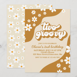 Two Groovy Retro Daisy 2nd Birthday Invitation