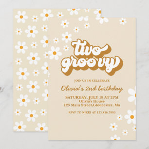 Two Groovy Retro Daisy 2nd Birthday Invitation