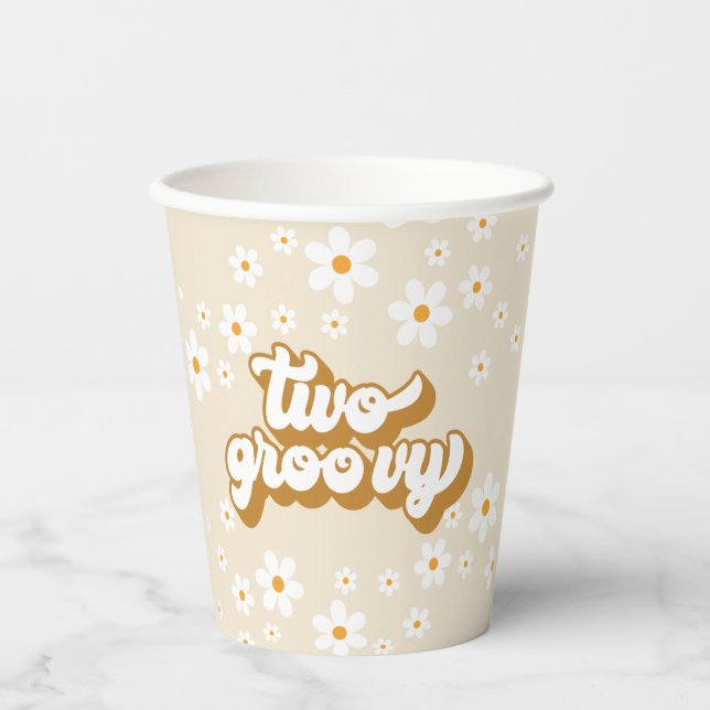 Two Groovy Retro Daisy 2nd Birthday Paper Cups (Front)