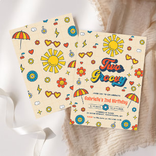Two Groovy Retro Daisy 2nd Birthday Party  Invitation