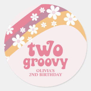 Two Groovy Retro Daisy Boho Rainbow Classic Round Sticker