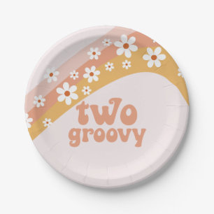 Two Groovy Retro Daisy Boho Rainbow Paper Plate