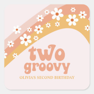 Two Groovy Retro Daisy Boho Rainbow Square Sticker