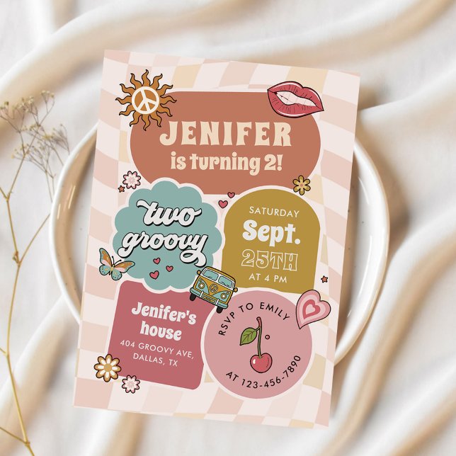 Two Groovy Retro Daisy Girl 2nd Birthday Invitation (Creator Uploaded)