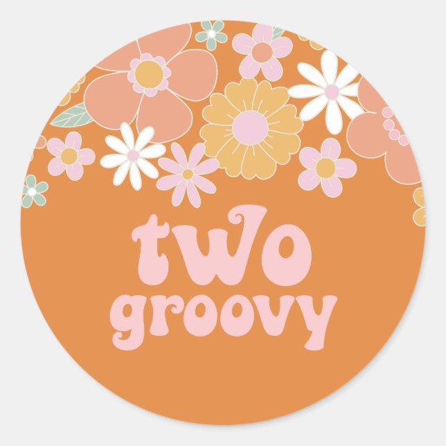 Two Groovy Retro Floral 2nd birthday Classic Round Sticker (Front)