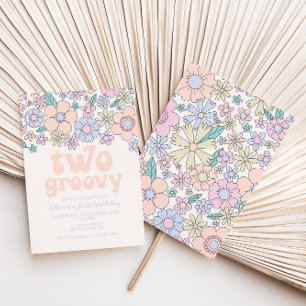 Two Groovy Retro Floral 2nd birthday Invitation