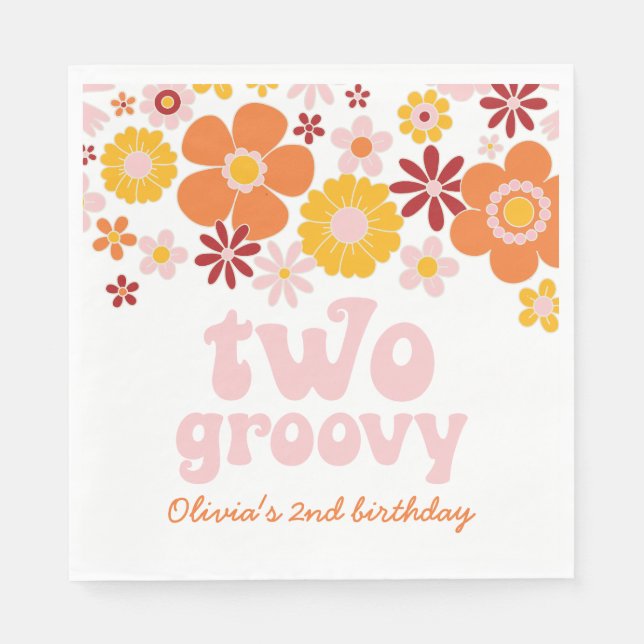 Two Groovy Retro Floral 2nd birthday Napkins (Front)