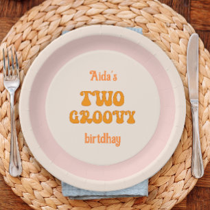 Two Groovy Retro Floral 2nd Birthday Paper Plate