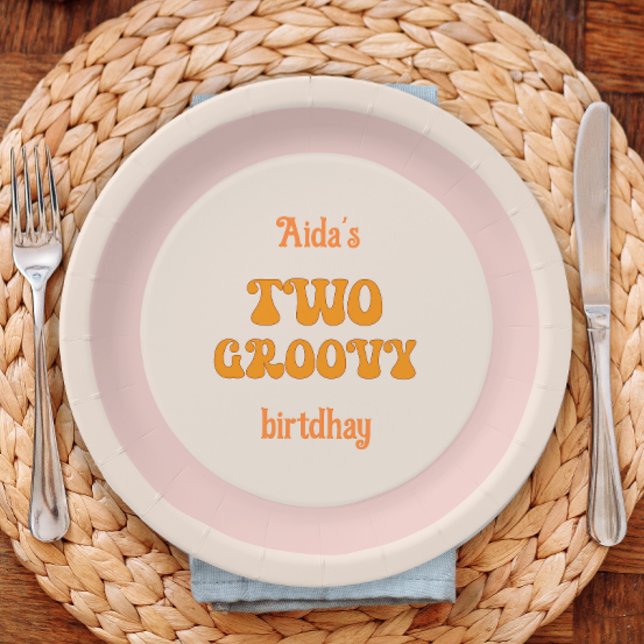 Two Groovy Retro Floral 2nd Birthday Paper Plate (Creator Uploaded)