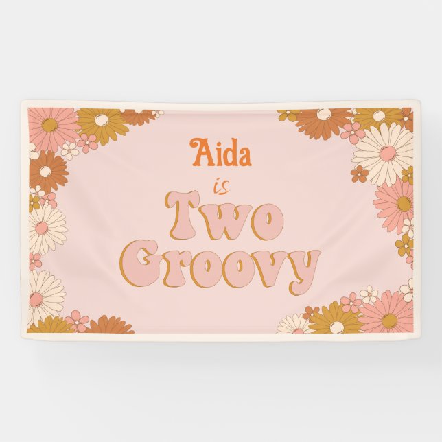 Two Groovy Retro Floral Backdrop Banner (Horizontal)