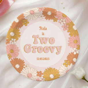 Two Groovy Retro Floral Paper Plate