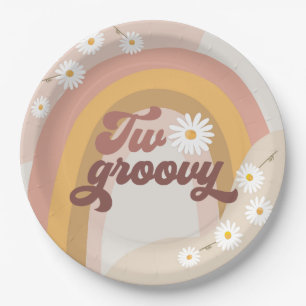 Two Groovy Retro Hippie Daisy Girl 2nd Birthday Paper Plate