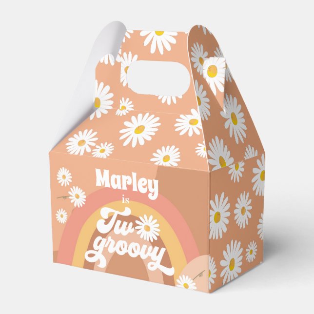 Two Groovy Retro Hippie Daisy Girl Birthday Favour Box (Front Side)