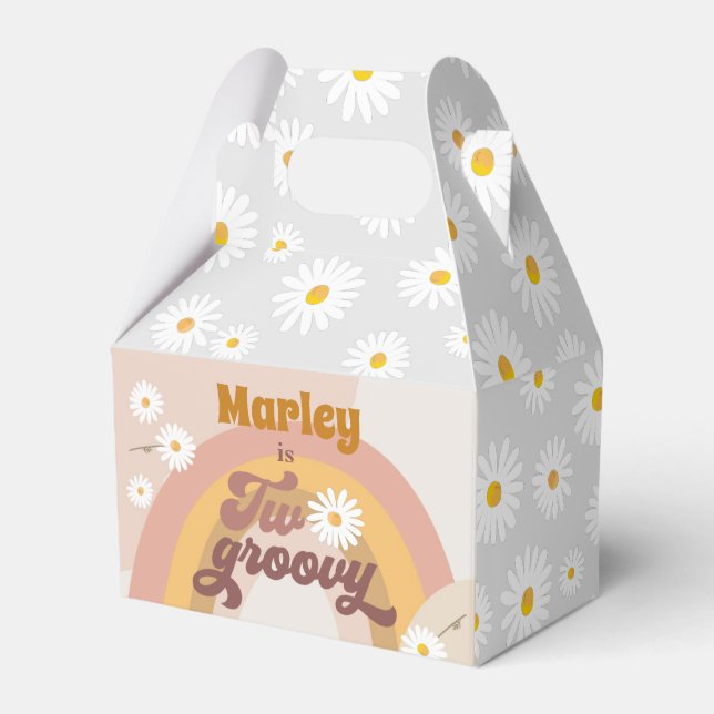 Two Groovy Retro Hippie Daisy Girl Birthday Favour Box (Front Side)