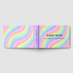 Two Groovy Retro Pastel Rainbow 2nd Birthday Guest Book